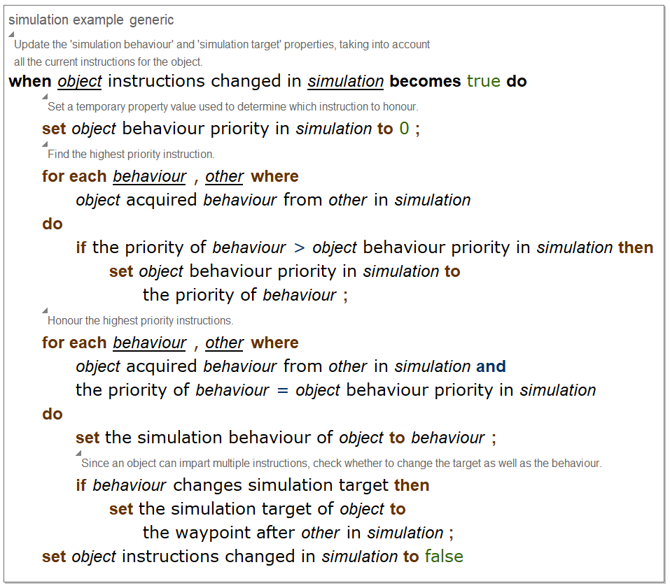 screen shot of business rule updating simulation behavior and simulation target taking into account instructions for the object